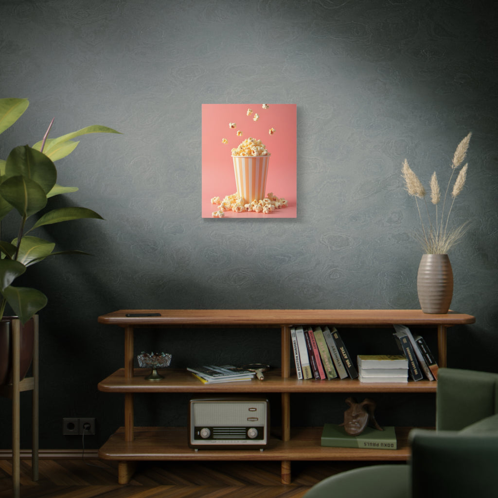 Popcorn with a pink background Wall Art - Stretched Canvas