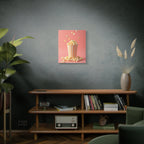 Popcorn with a pink background Wall Art - Stretched Canvas