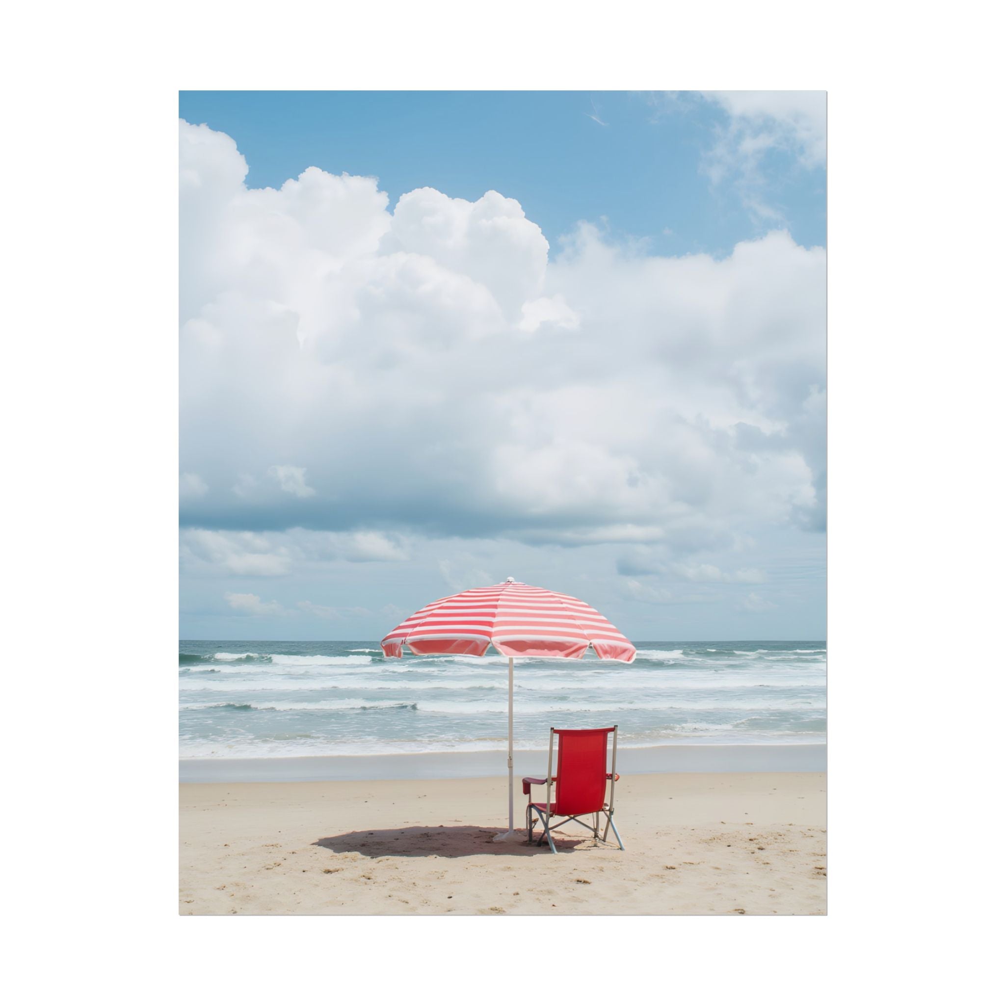 Sun-drenched beach memory with beach chair and umbrella - Poster