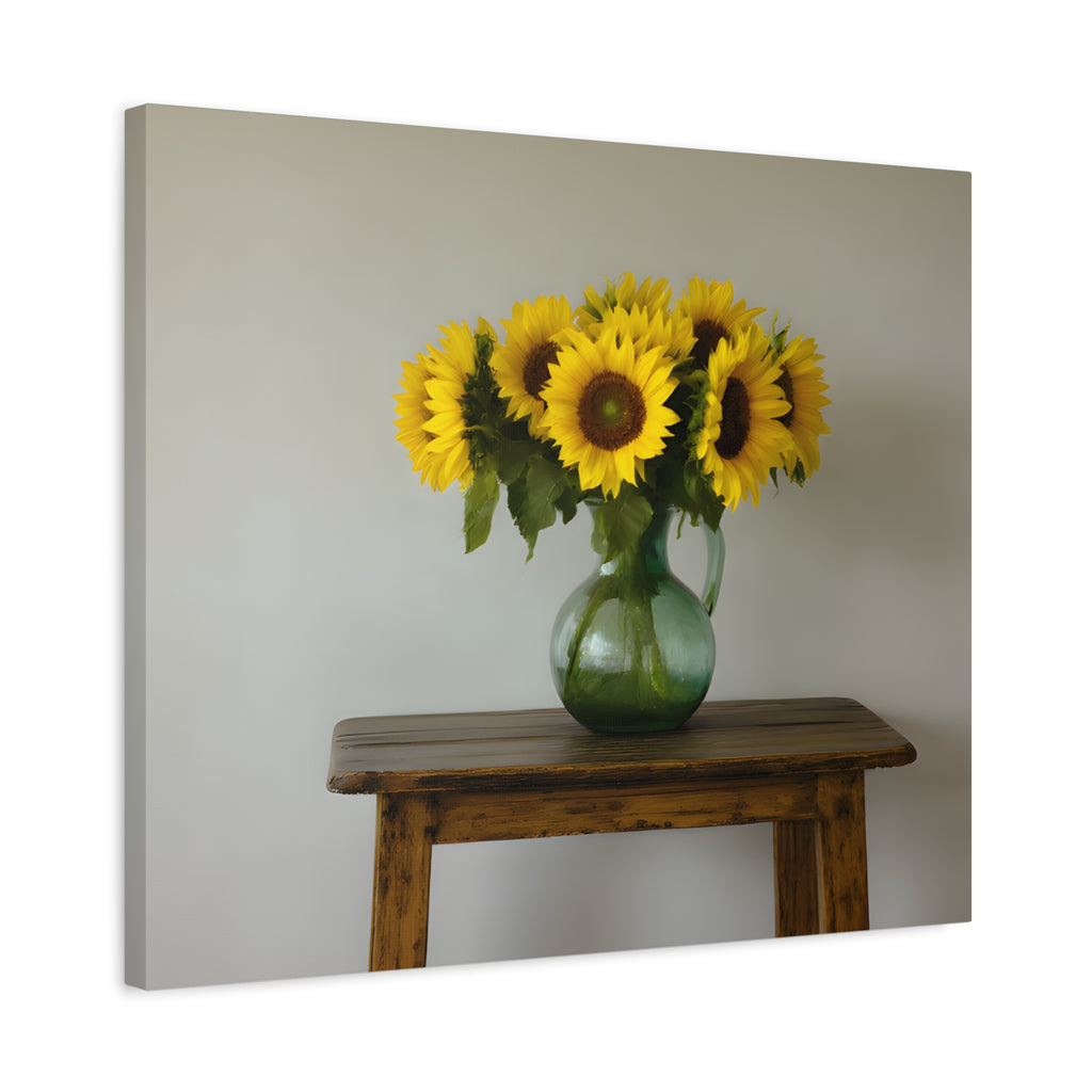 Sunflowers in Green Pitcher Wall Art - Stretched Canvas