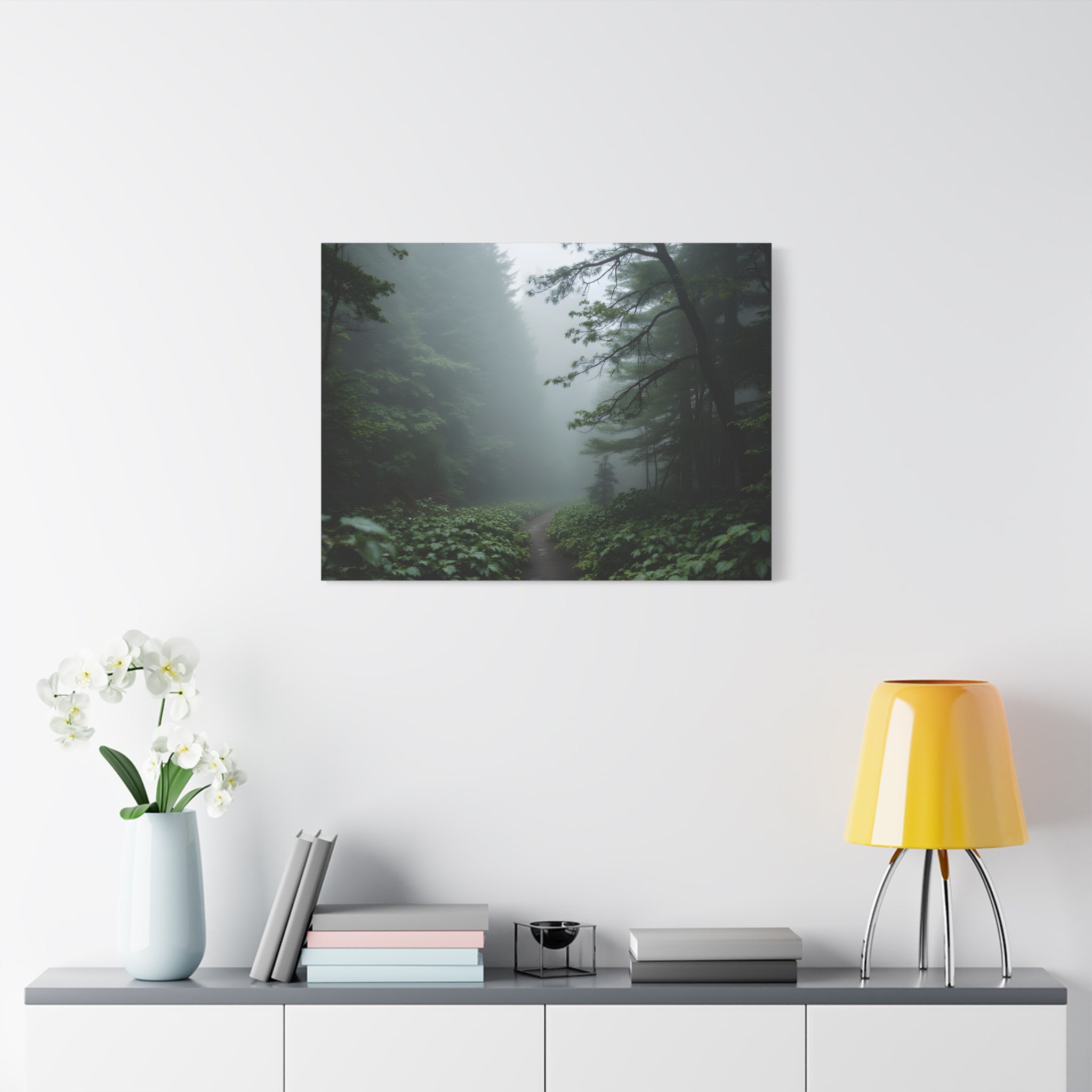 Misty Forest Path  Stretched Wall Art - Canvas Print