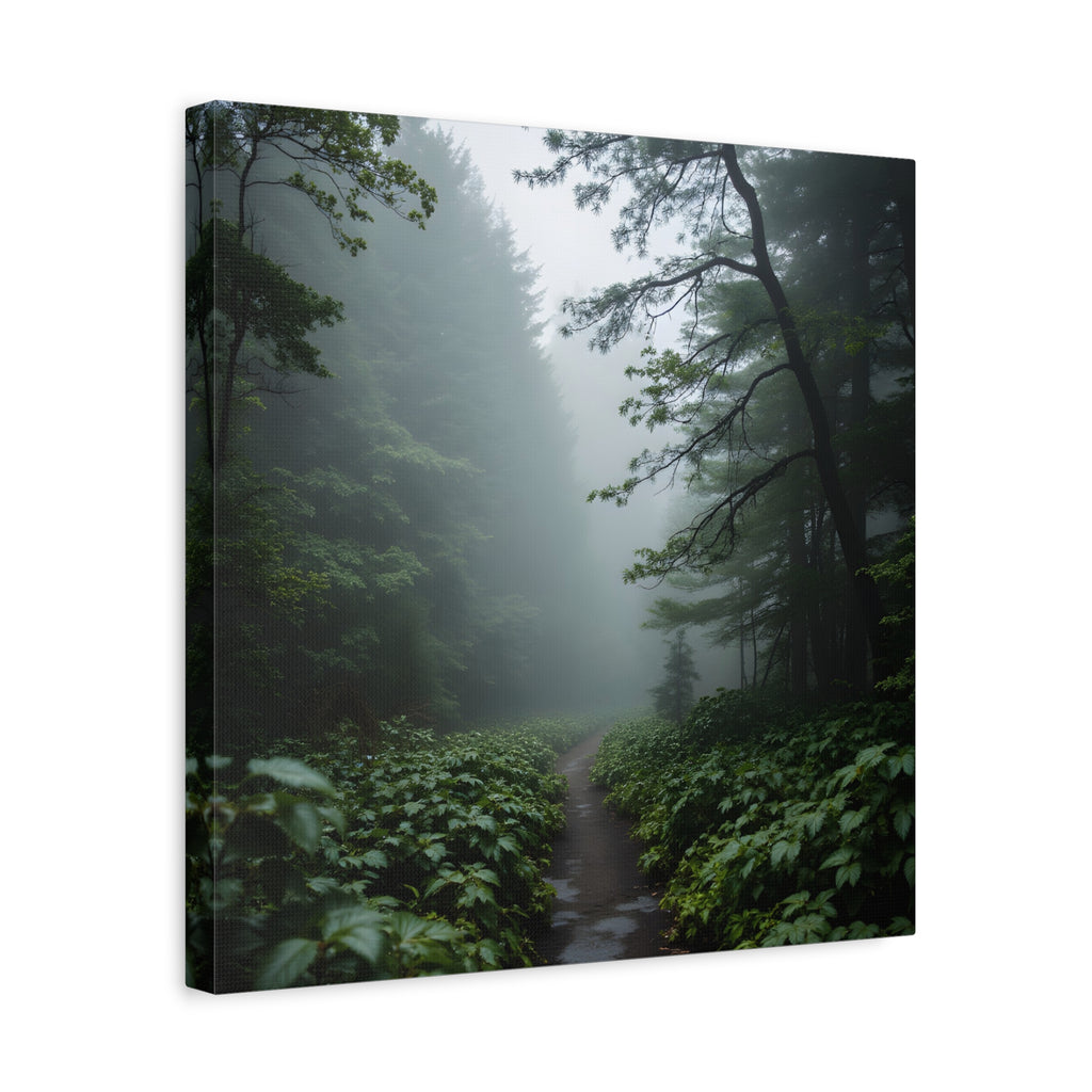 Misty Forest Path  Stretched Wall Art - Canvas Print