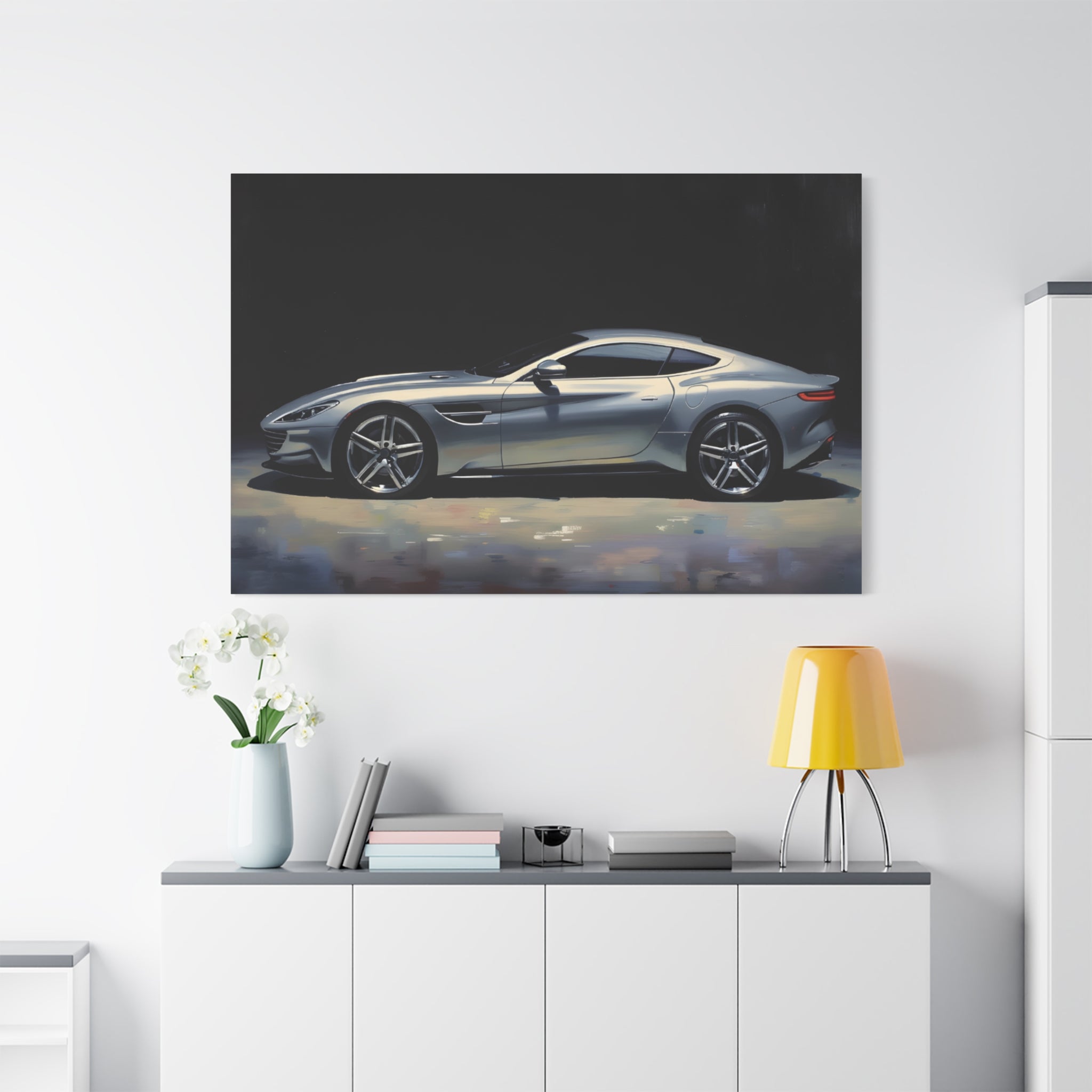 Silver Sports Car Matte Canvas Print — Modern Automotive Wall Art