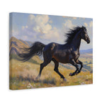 Running Black Stallion Wall Art - Horse Painting - Stretched Canvas