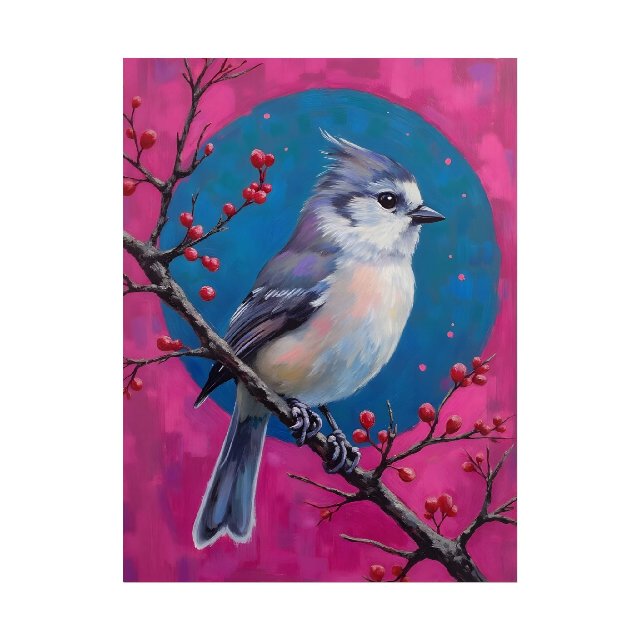 Blue jay on a holly branch Wall Art - Poster