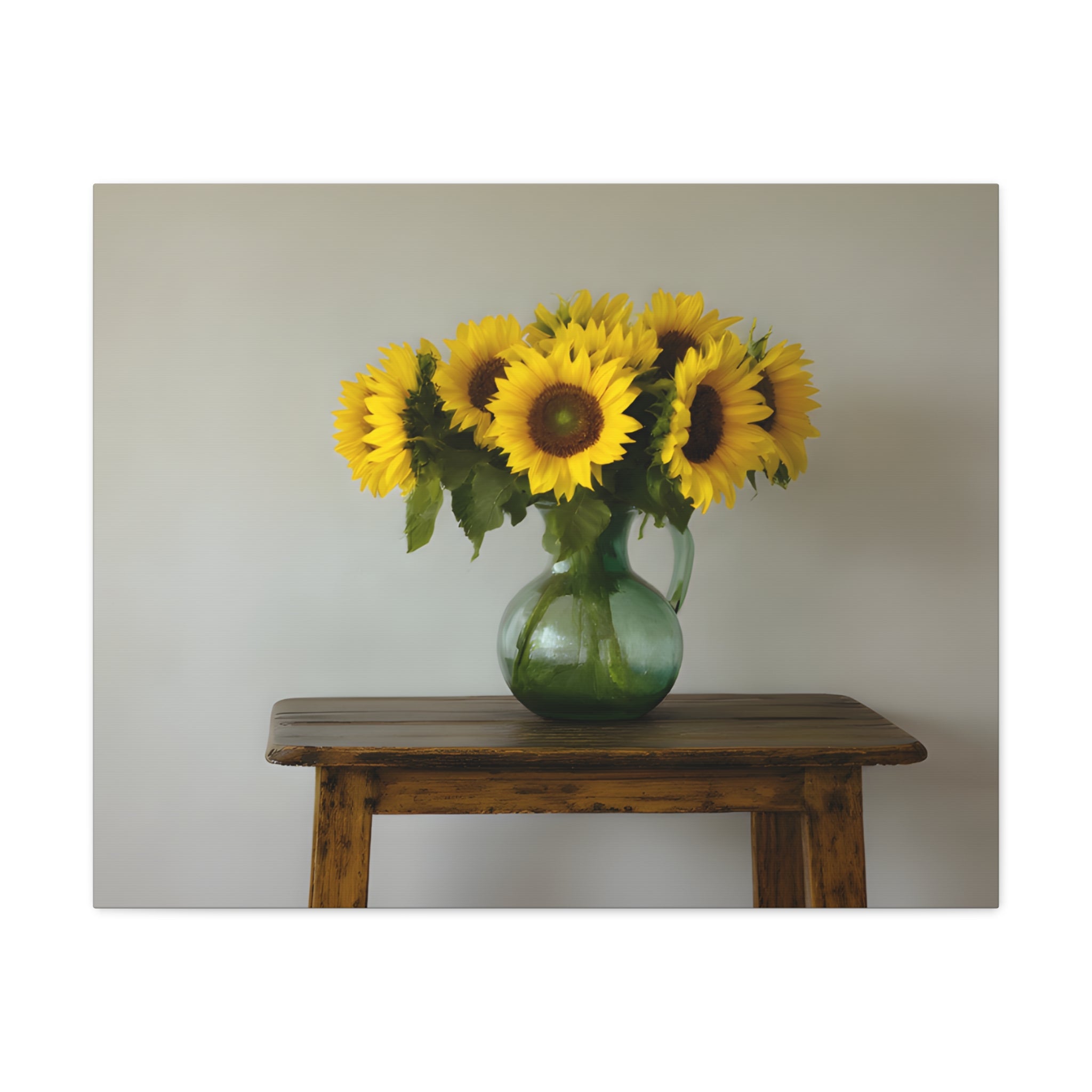 Sunflowers in Green Pitcher Wall Art - Stretched Canvas