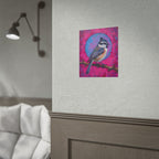 Colorful Songbird Poster — Blue Jay Art Print on Vibrant Pink Background