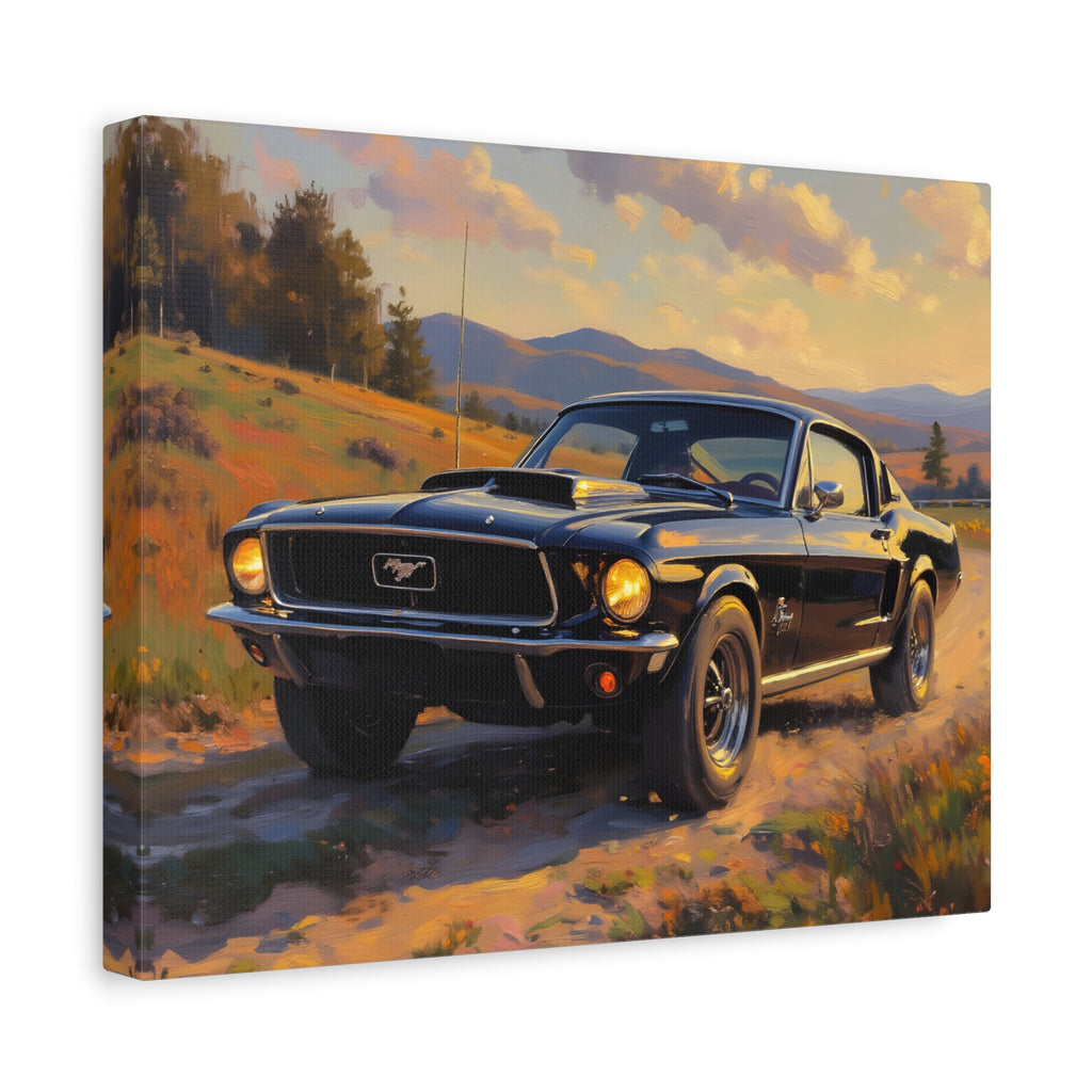 Vintage Mustang Sunset Wall Art - Classic Muscle Car - Stretched Canvas