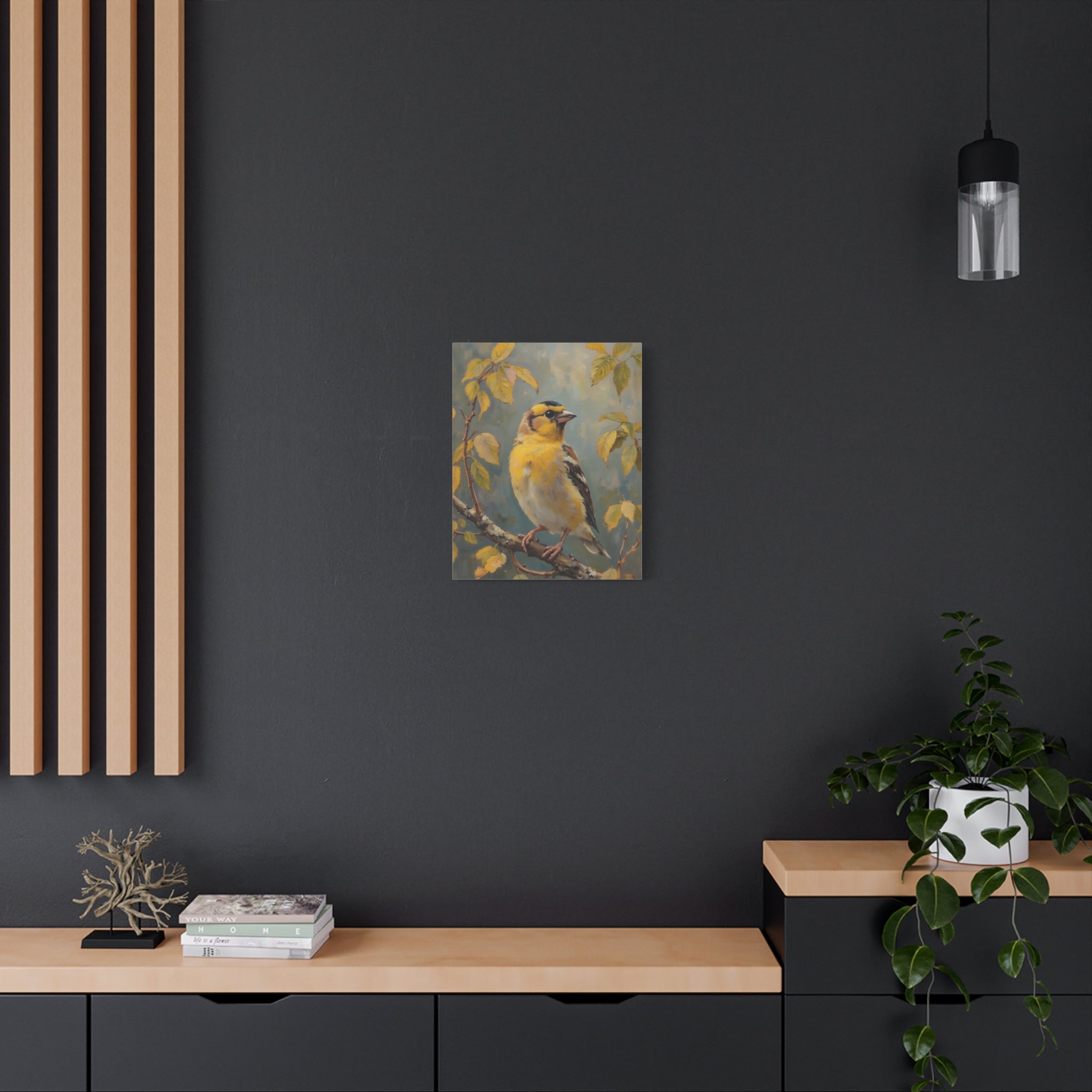 Goldfinch on a branch Wall Art - Stretched Canvas