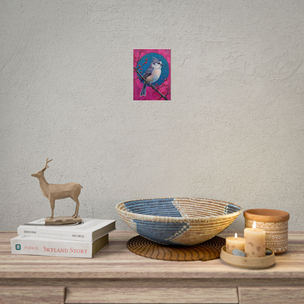 Blue jay on a holly branch Wall Art - Poster