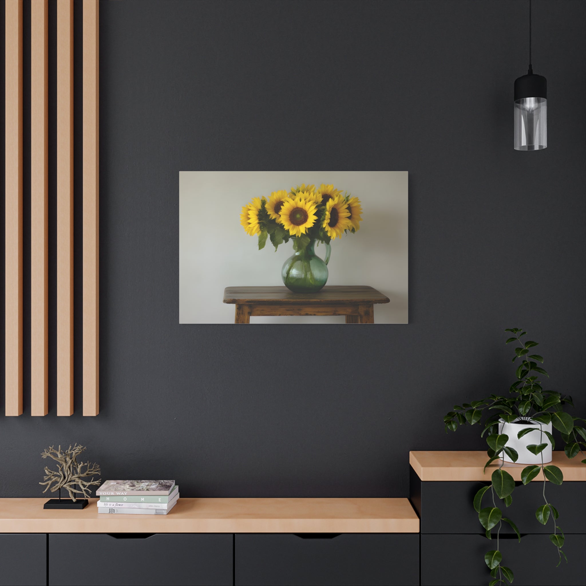 Sunflowers in Green Pitcher Wall Art - Stretched Canvas