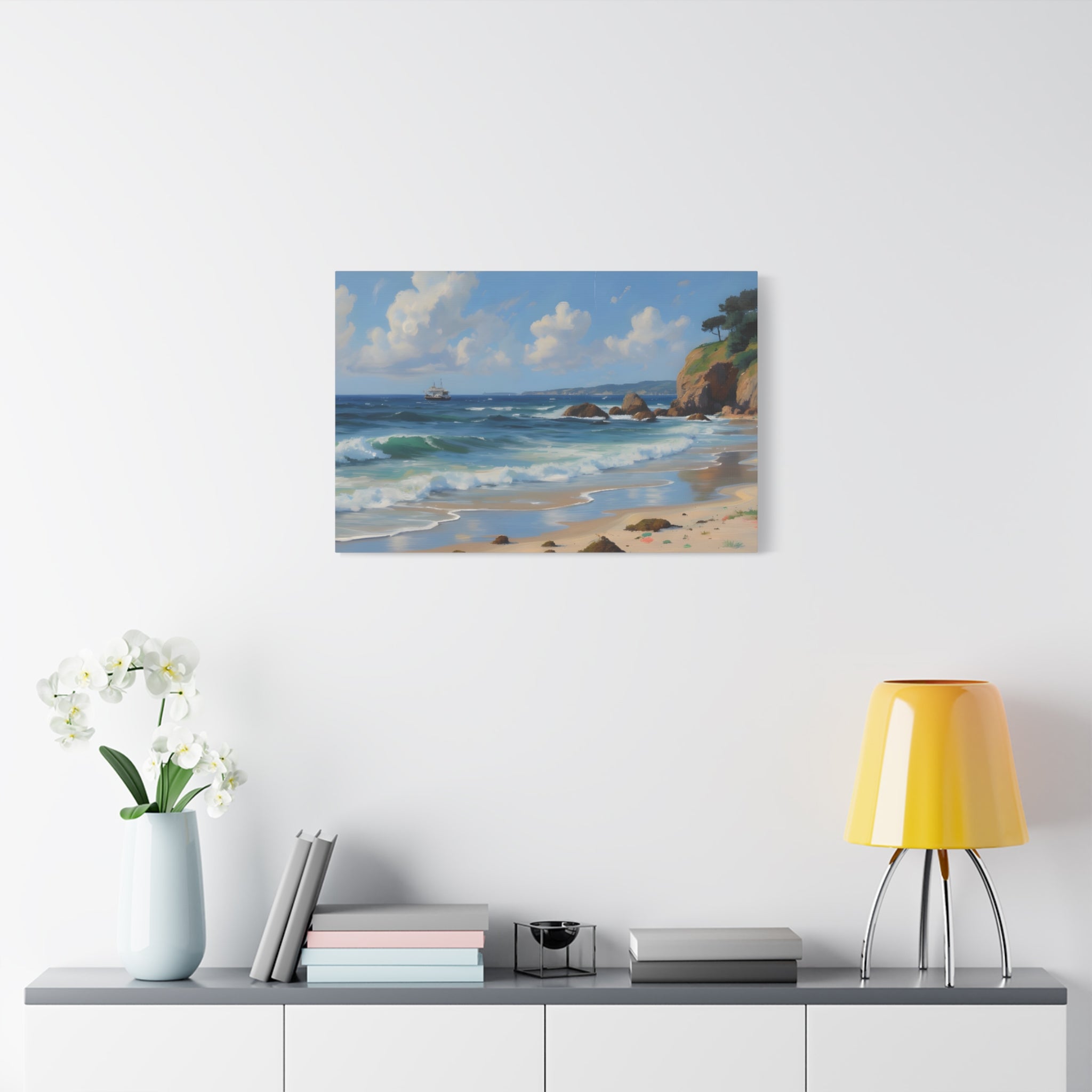 Seaside Beach Canvas Print — Coastal Landscape Matte Stretched Wall Art