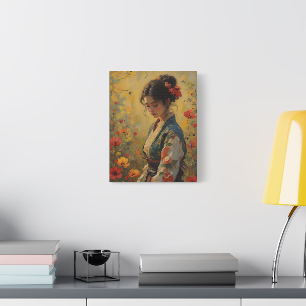Asian Floral Lady Wall Art - Stretched Canvas