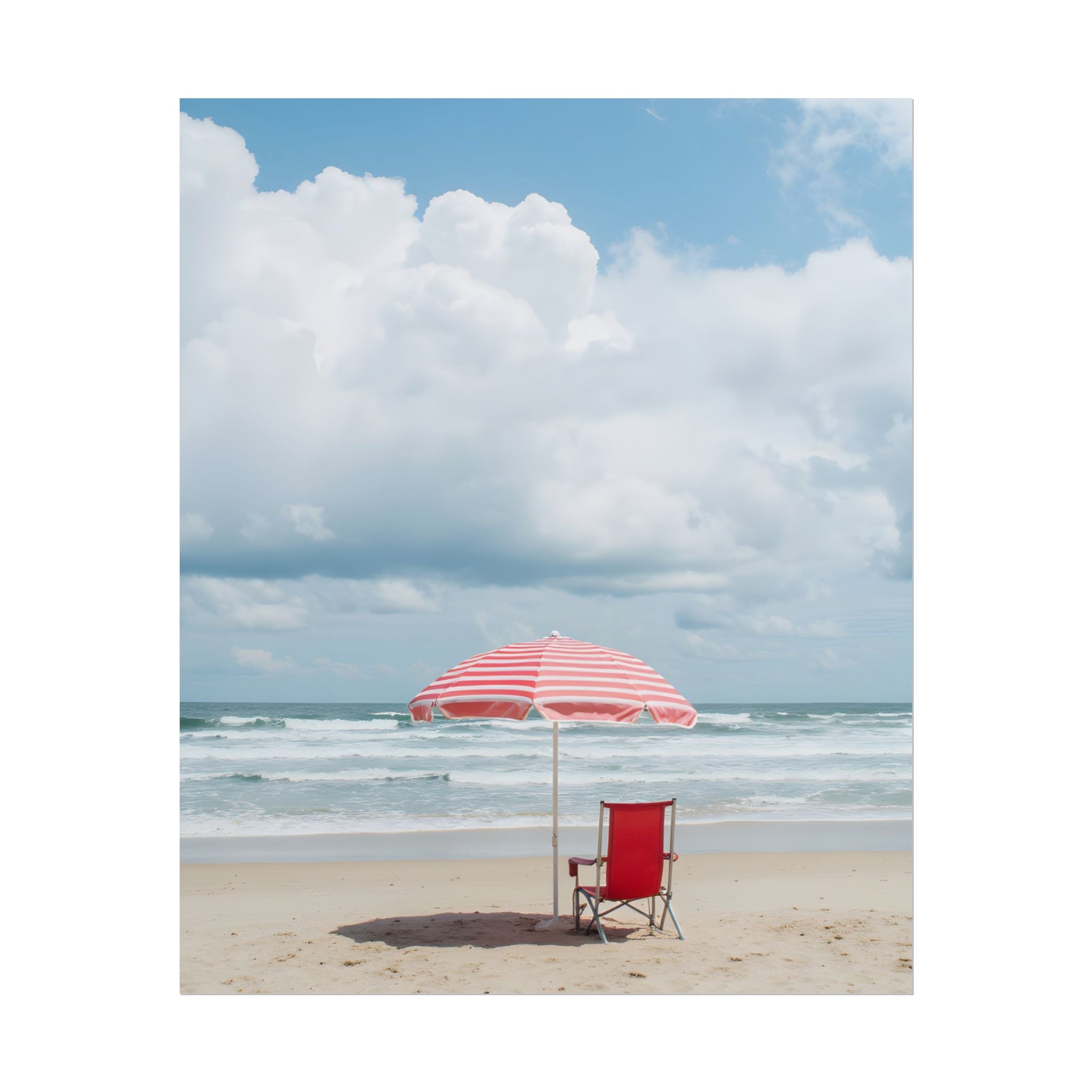 Sun-drenched beach memory with beach chair and umbrella - Poster