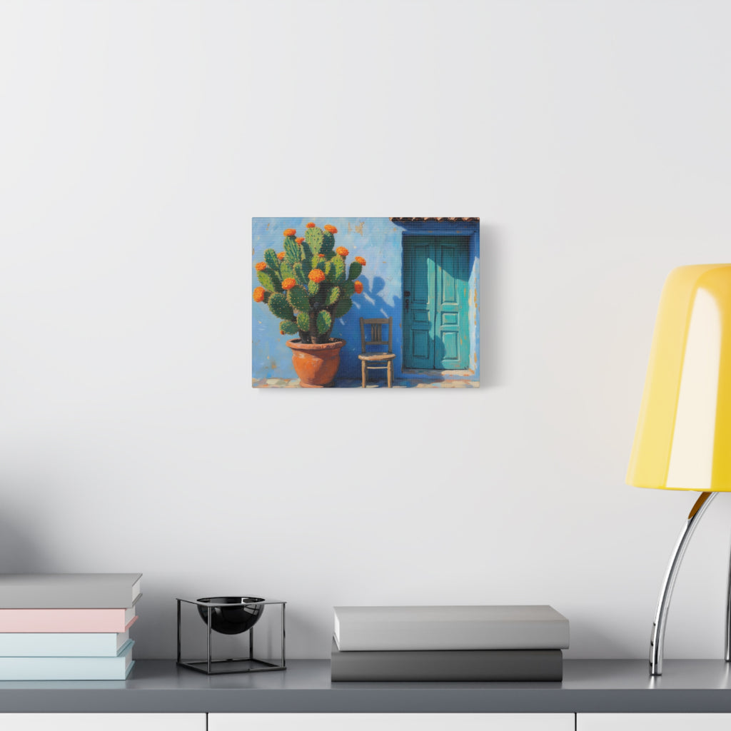 Southwestern Cactus Canvas Wall Art - Turquoise Door Painting (Matte Stretched)
