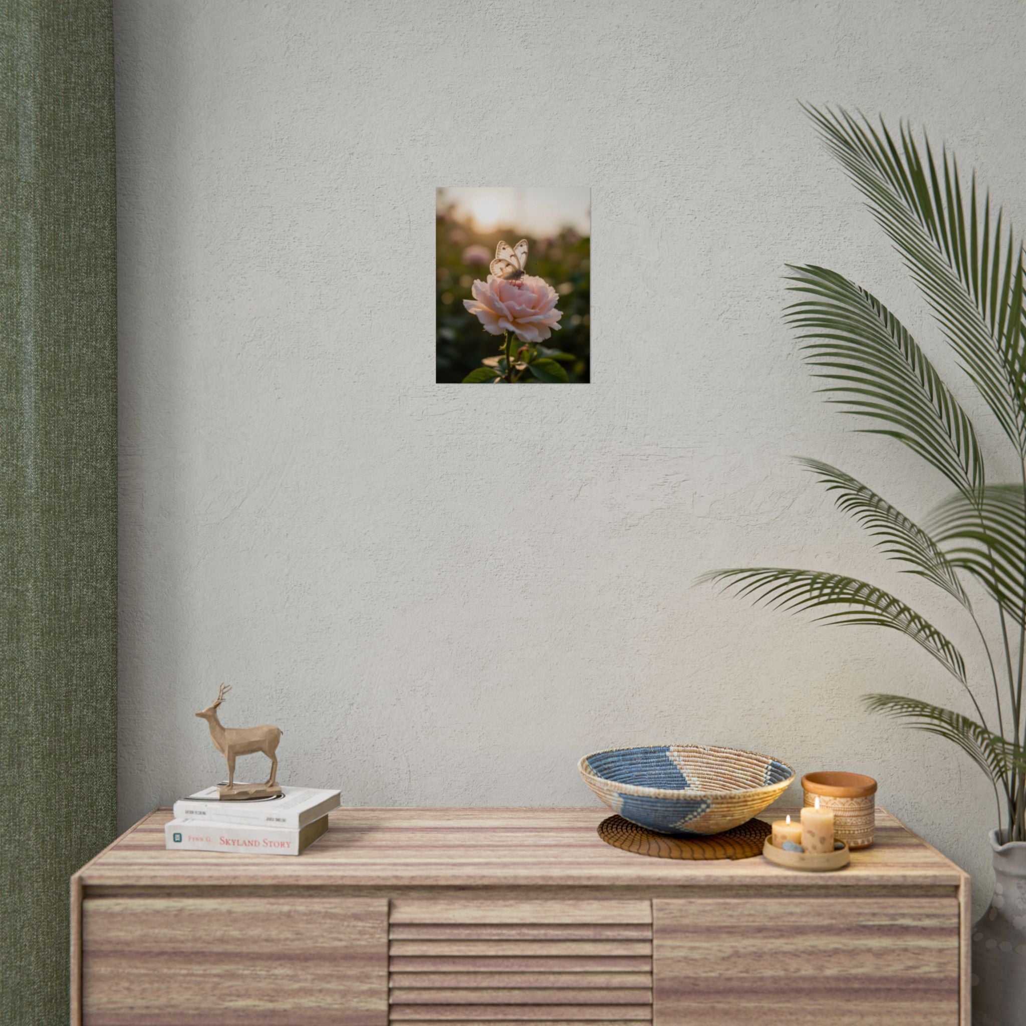 Butterfly on Pink Rose Wall Art - Poster