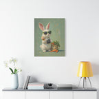 Green Bunny Canvas Wall Art — Photographer Bunny with Carrots & Ice Cream