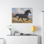 Running Black Stallion Wall Art - Horse Painting - Stretched Canvas