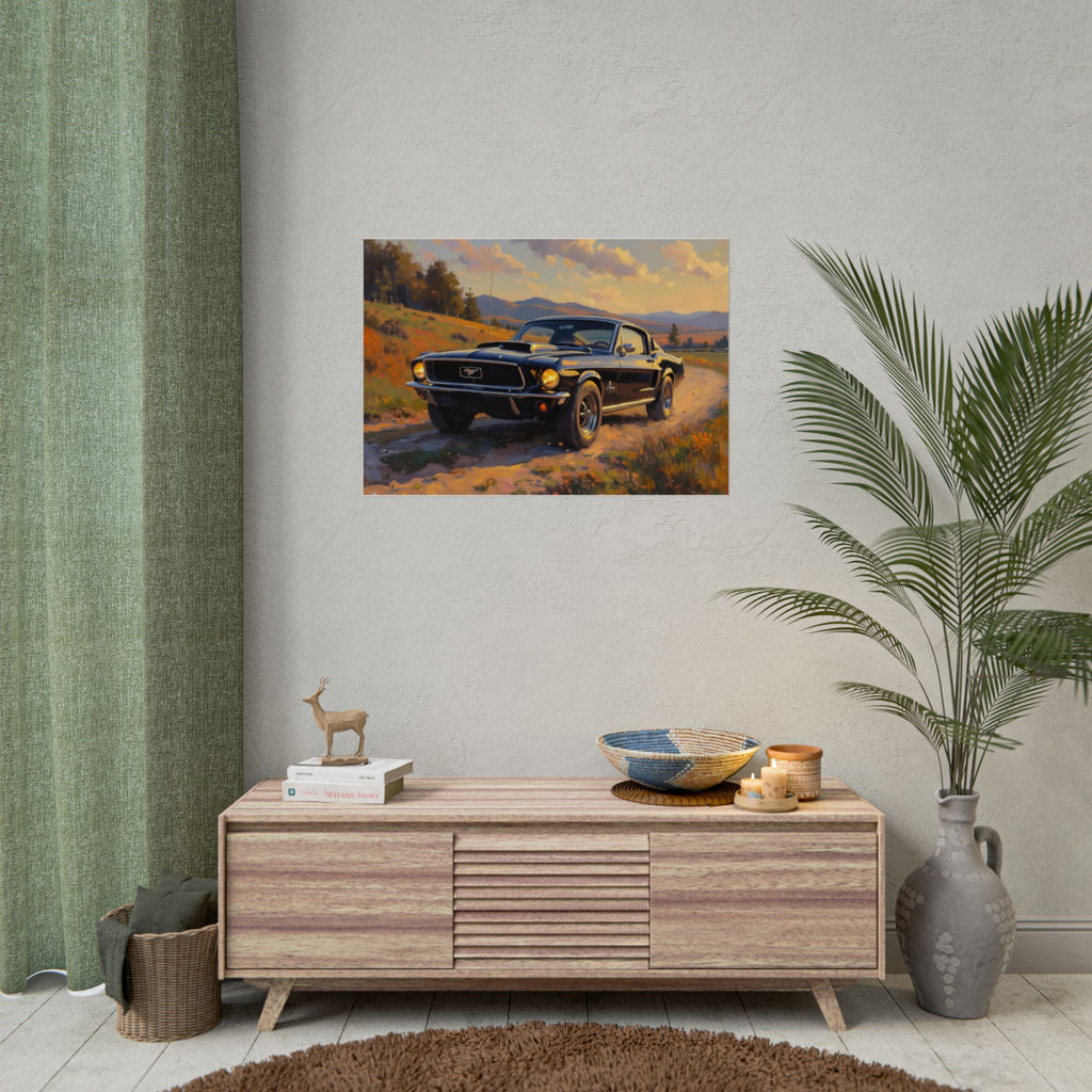Vintage Mustang Sunset Wall Art - Classic Muscle Car - Poster