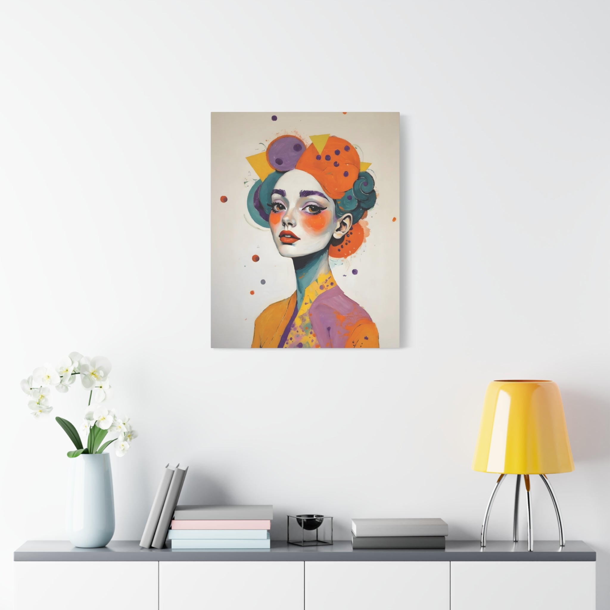 Colorful Portrait Art Canvas - Abstract Geisha Woman Matte Stretched Canvas