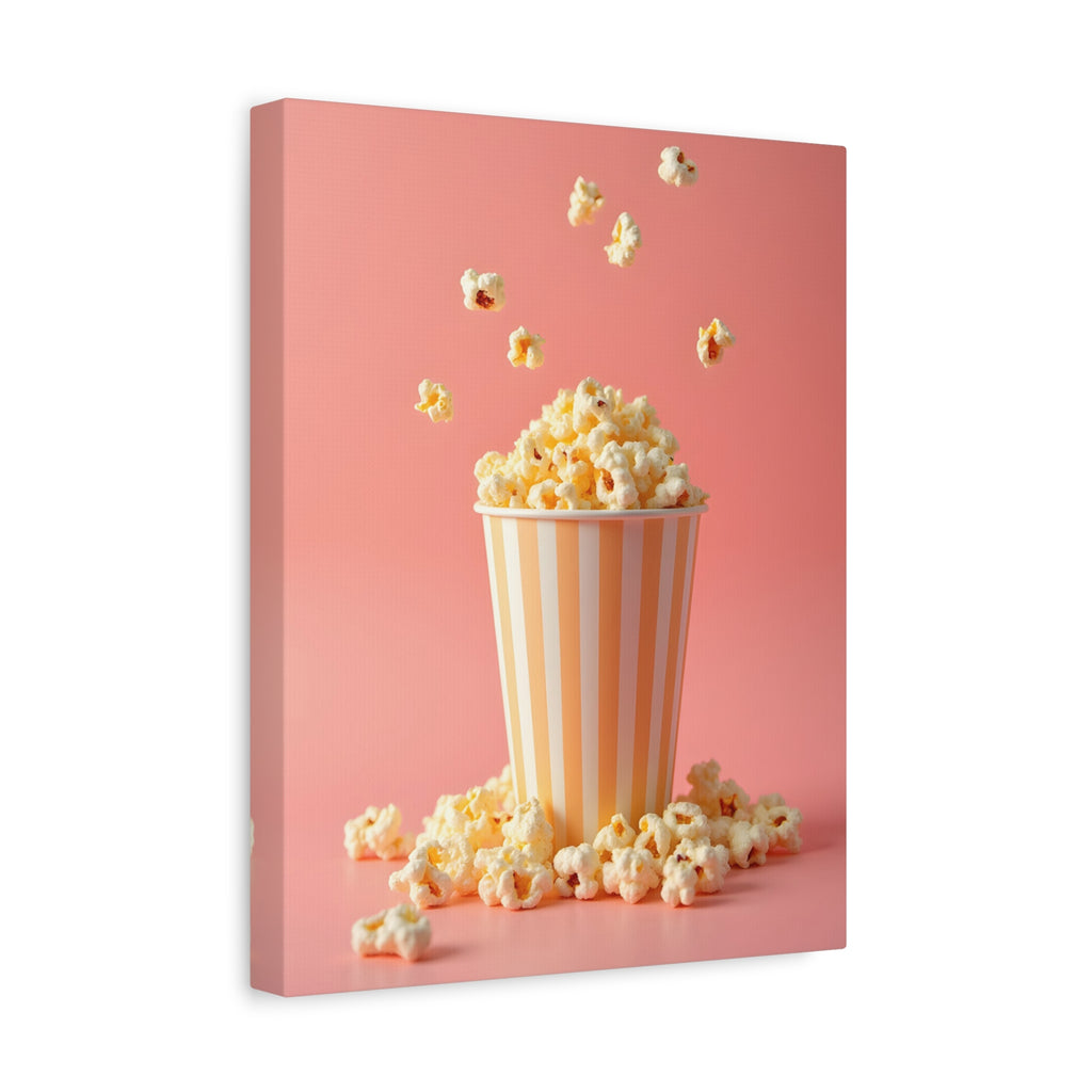 Popcorn with a pink background Wall Art - Stretched Canvas