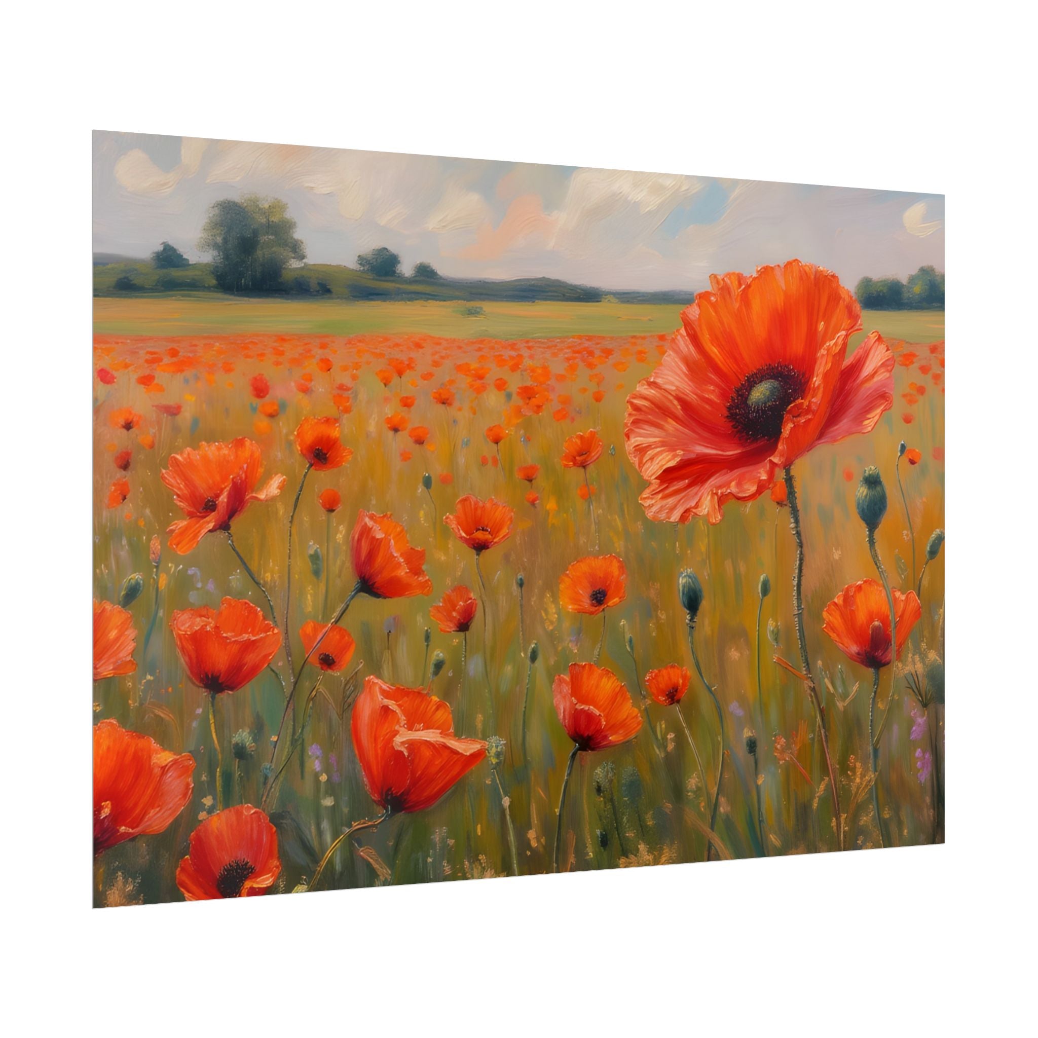Poppy Field Kunstposter - Opgerolde Bloemen Muurprint voor Huis & Kantoor