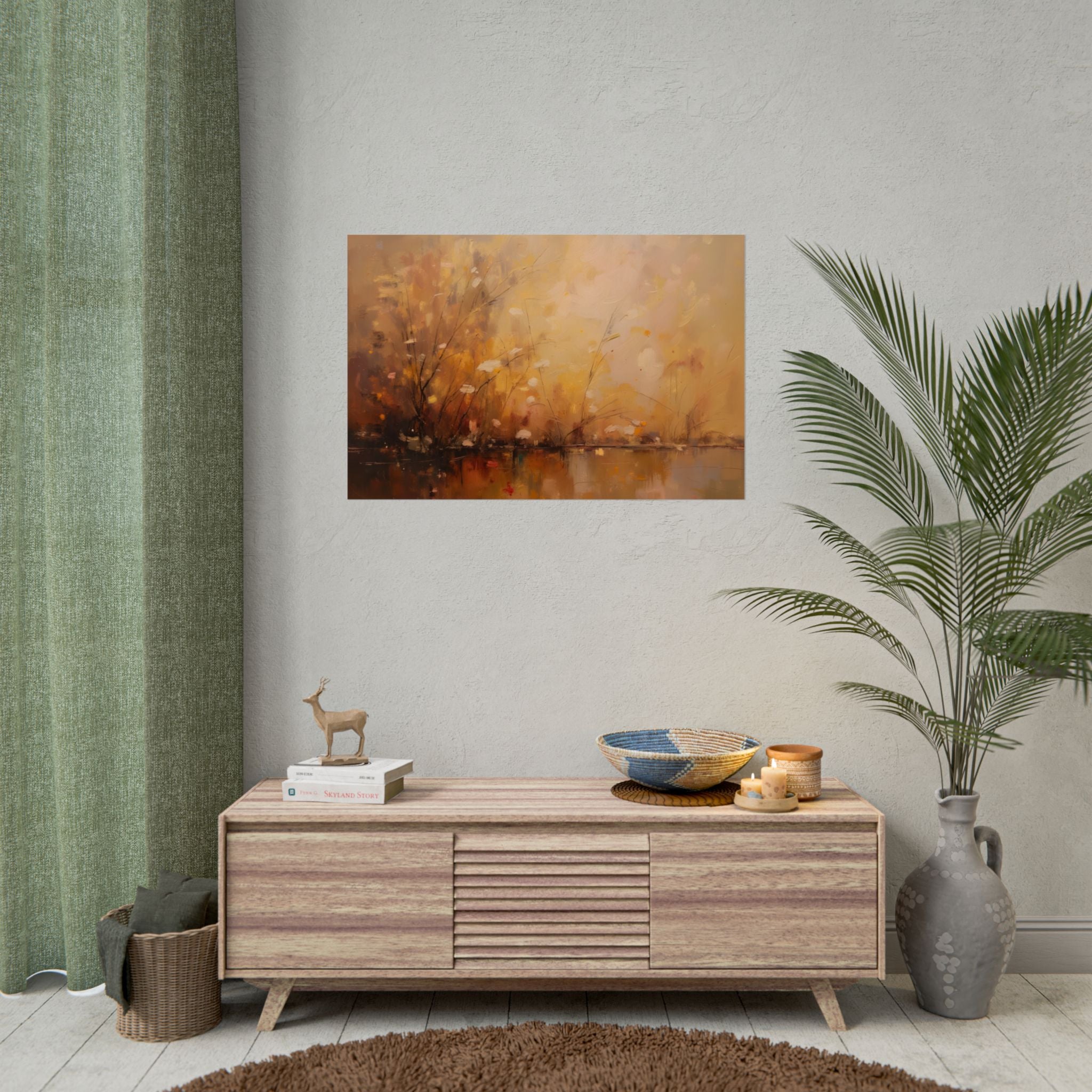 Abstracte muurdecoratie met gouden weidemotief - Poster 