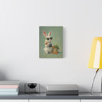 Green Bunny Canvas Wall Art — Photographer Bunny with Carrots & Ice Cream