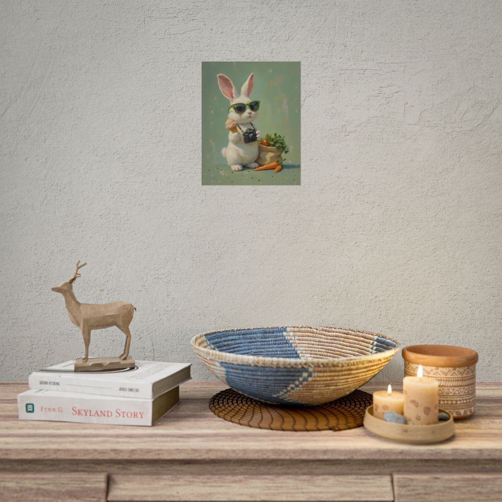 Green Bunny Rolled Poster — Cool Bunny with Camera Art Print