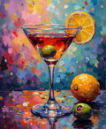 Colorful martini glass with lemon and olive - Digital Design (no physical product will be send)