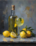 Limoncello Still Life Art Print, Lemon Kitchen Decor, Wine Glass Food Ar - Digital Design (no physical product will be send)