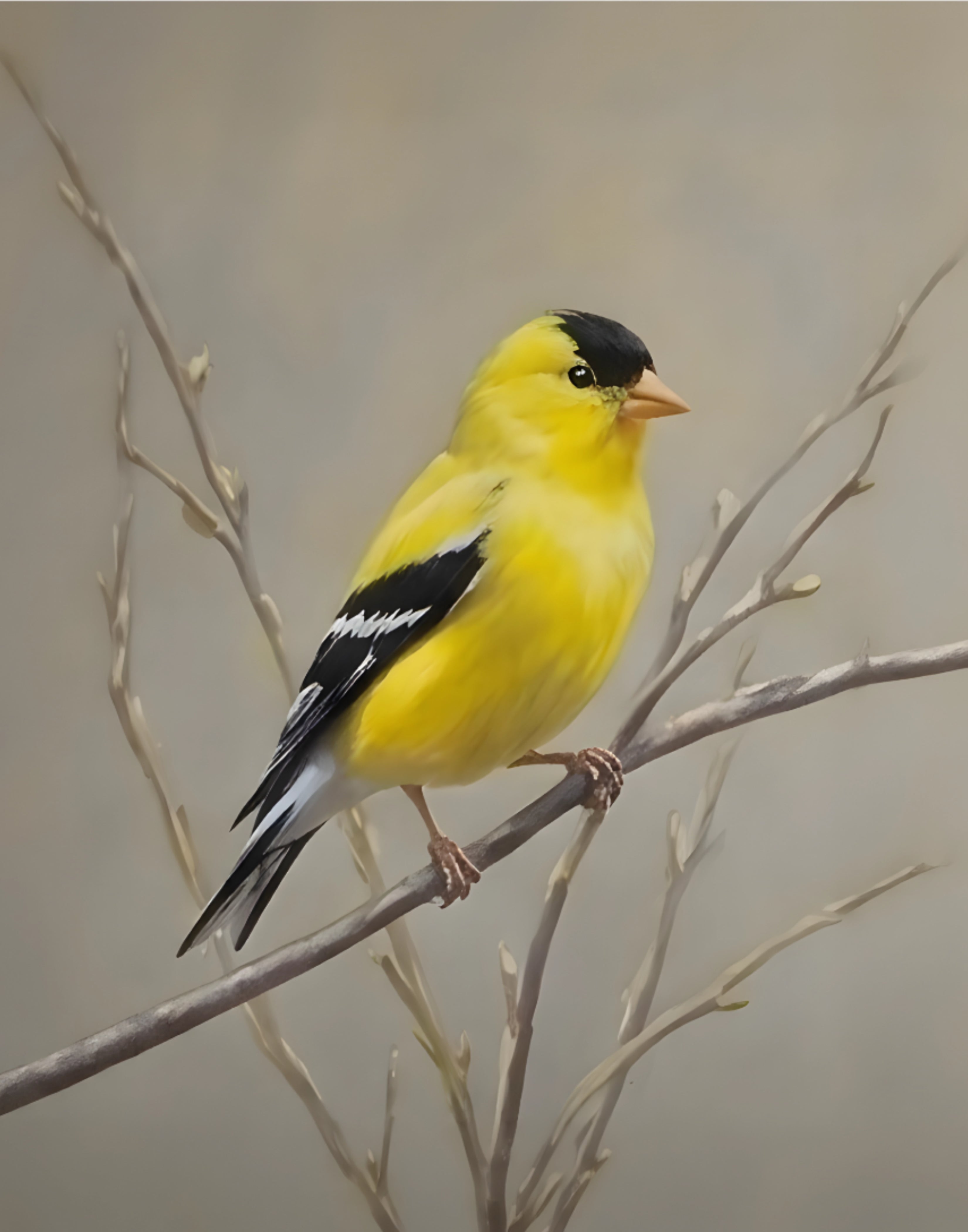 Goudvink Vogelschilderij, Minimalistische Natuurlijke Muurdecoratie - Digitaal Ontwerp (geen fysiek product wordt verzonden)